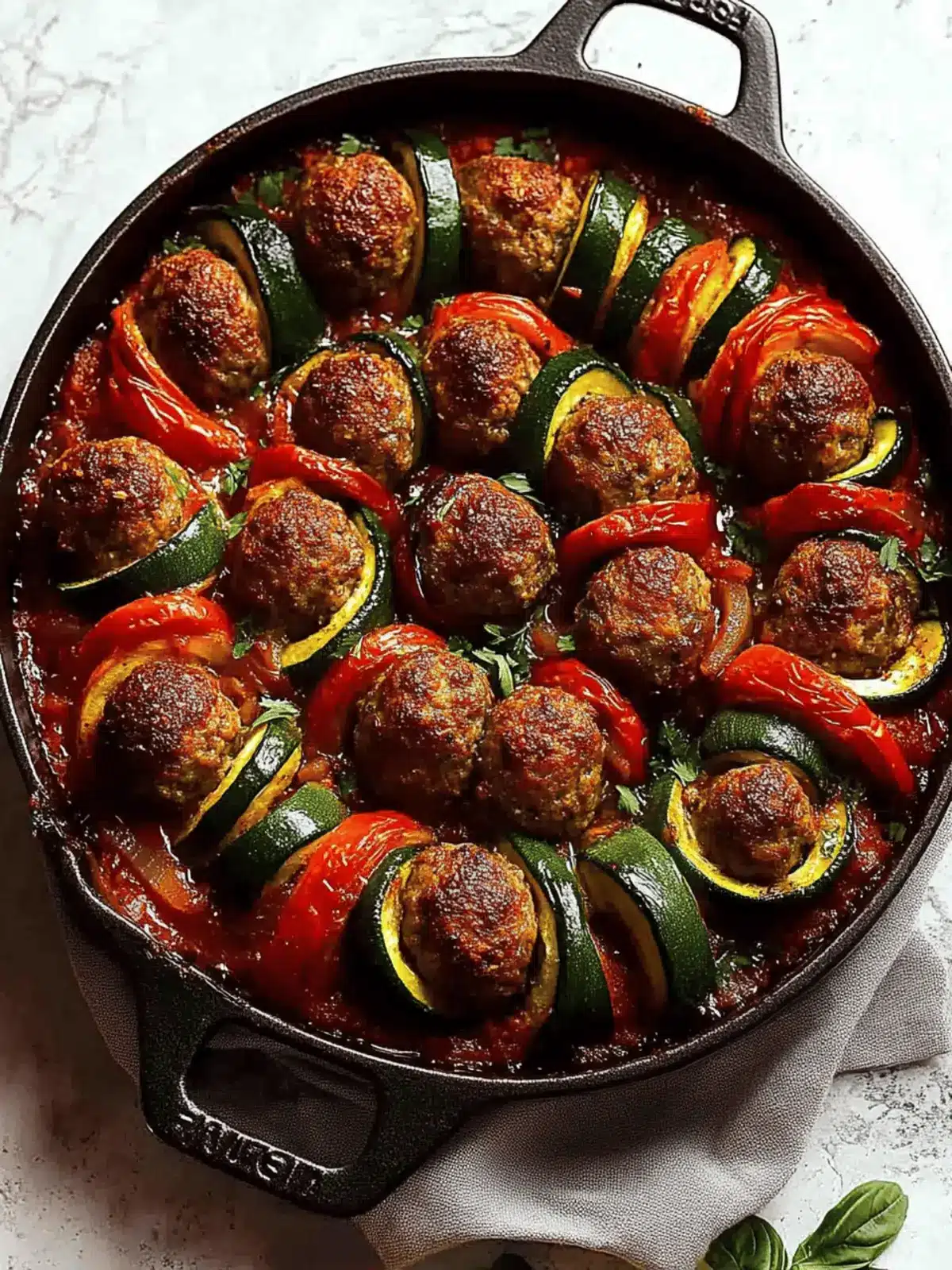 Moroccan Spiral Meatball Zucchini Bake