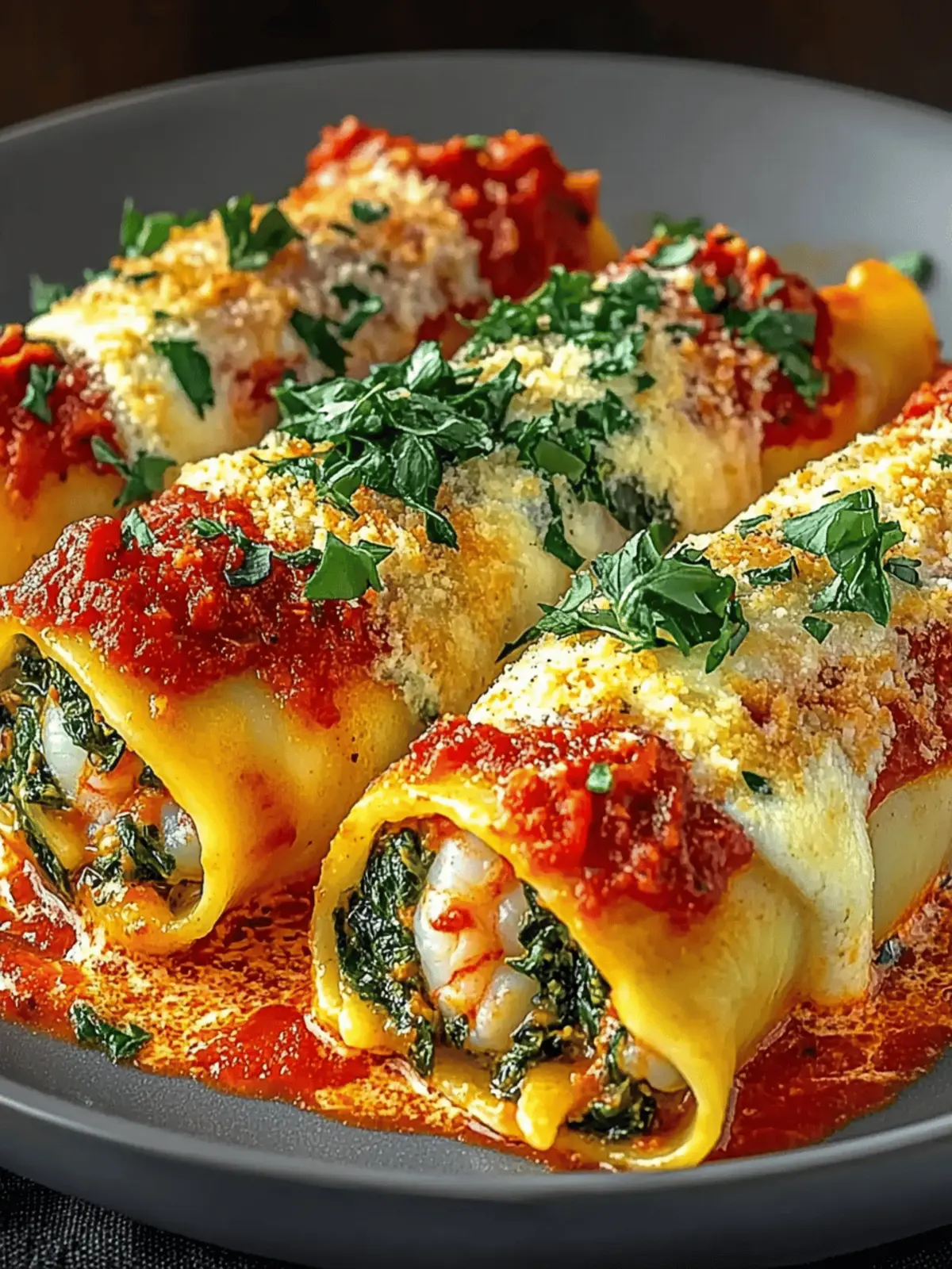 Shrimp & Spinach Stuffed Pasta Rolls with Roasted Red Pepper Cream