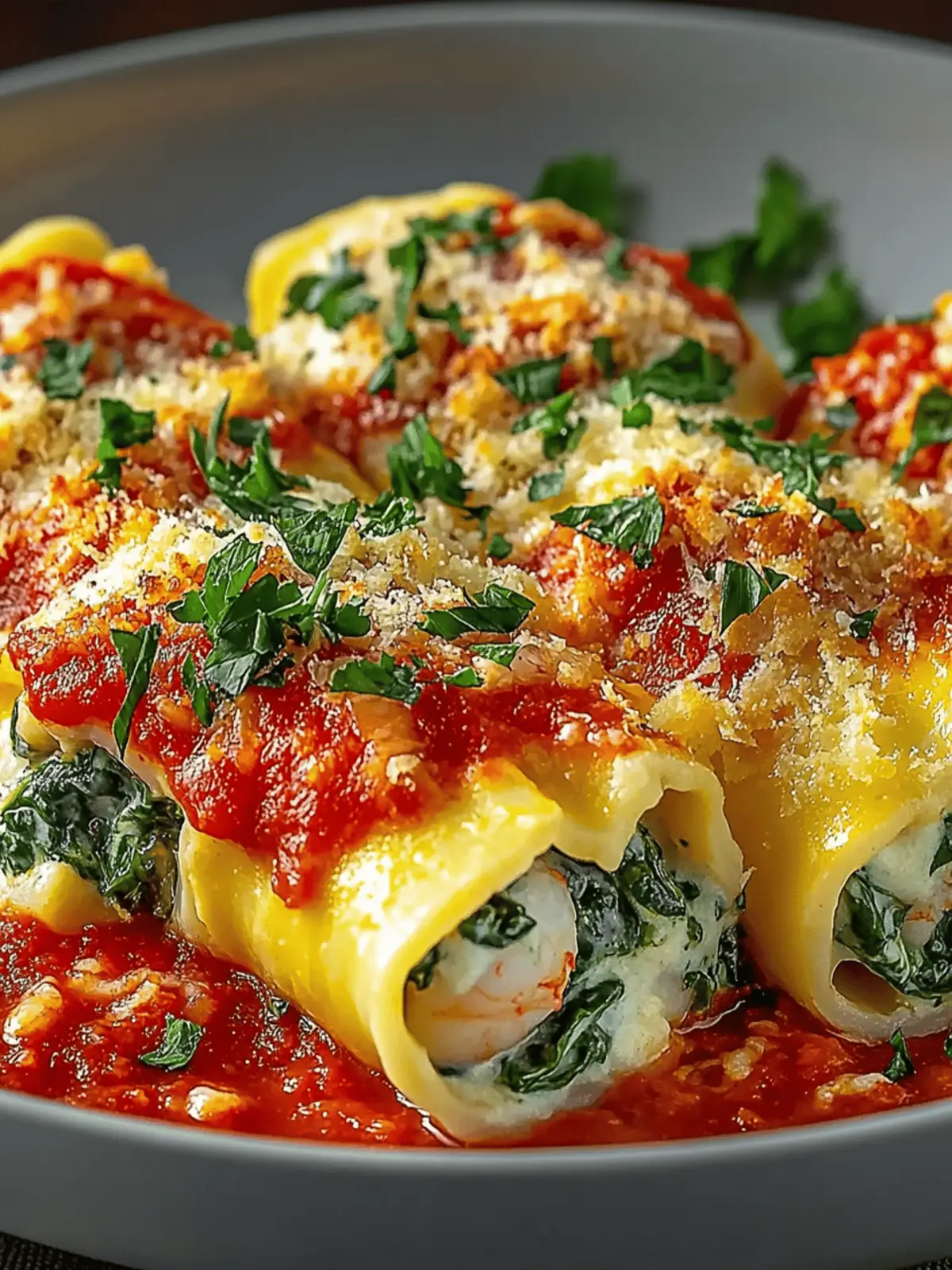 Shrimp & Spinach Stuffed Pasta Rolls with Roasted Red Pepper Cream