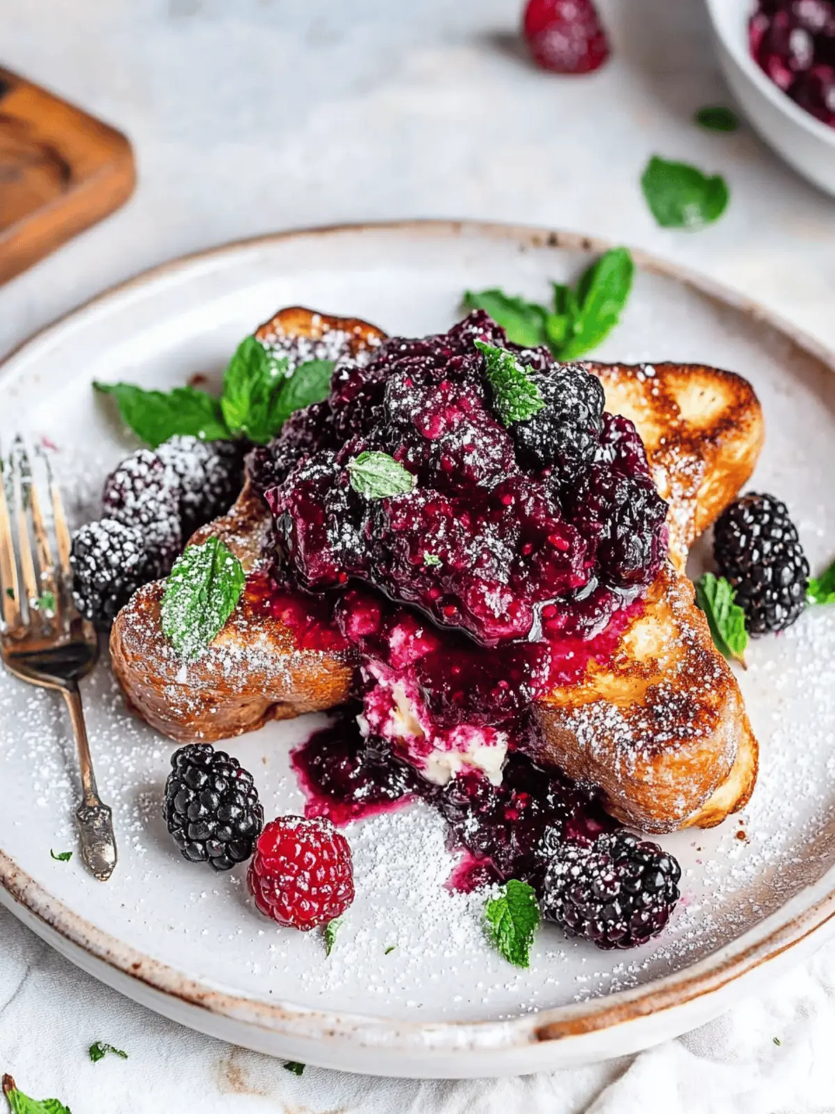 Cream Cheese Stuffed Blackberry Compote French Toast