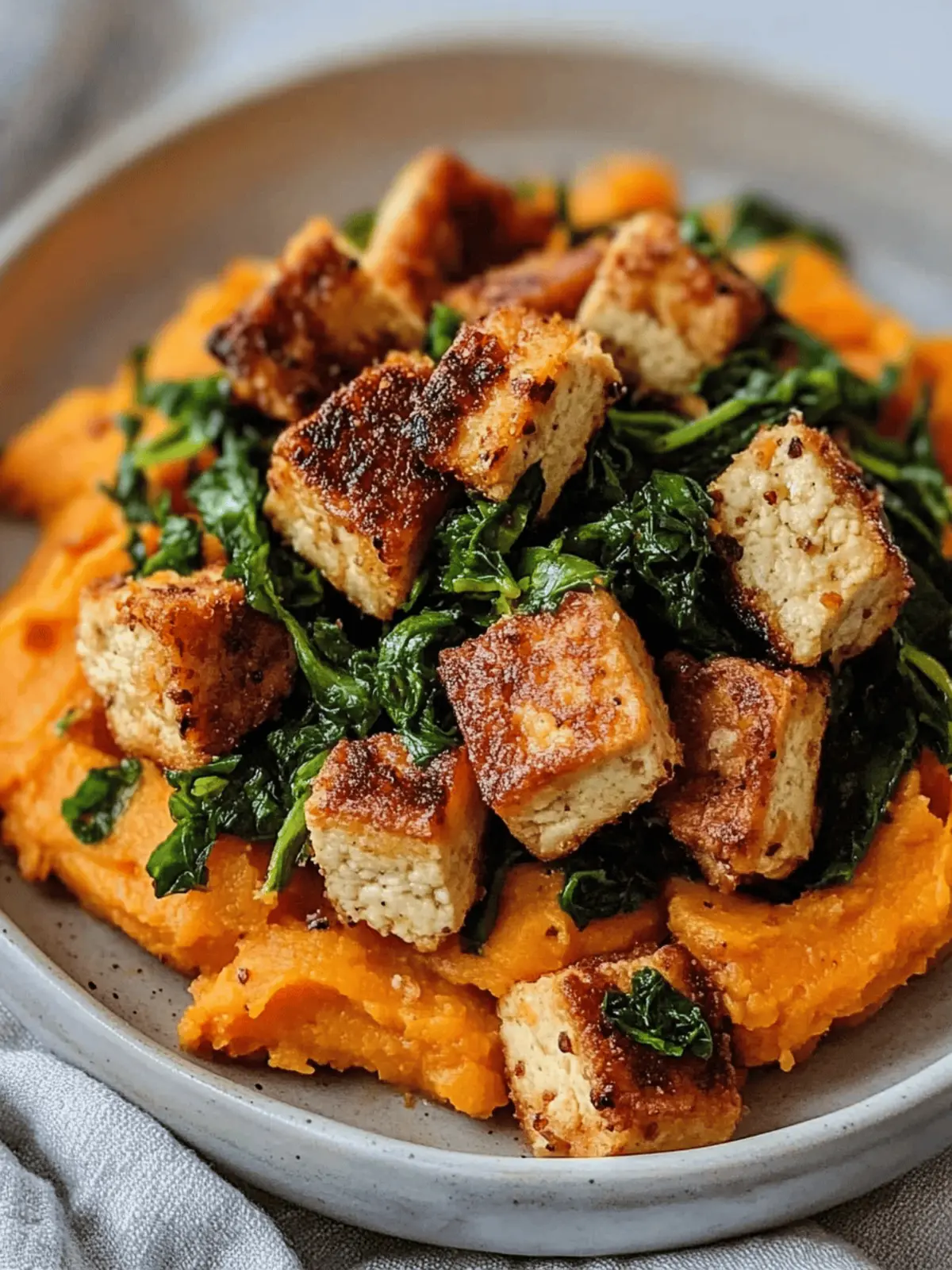 Maple Miso Whipped Sweet Potatoes with Cornmeal Crusted Tofu