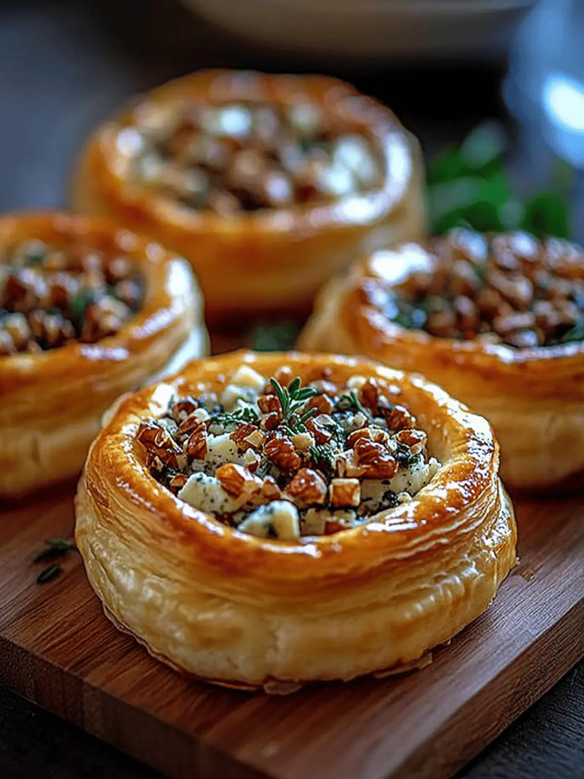 Blue Cheese Walnut Thyme Puff Pastry Twirl