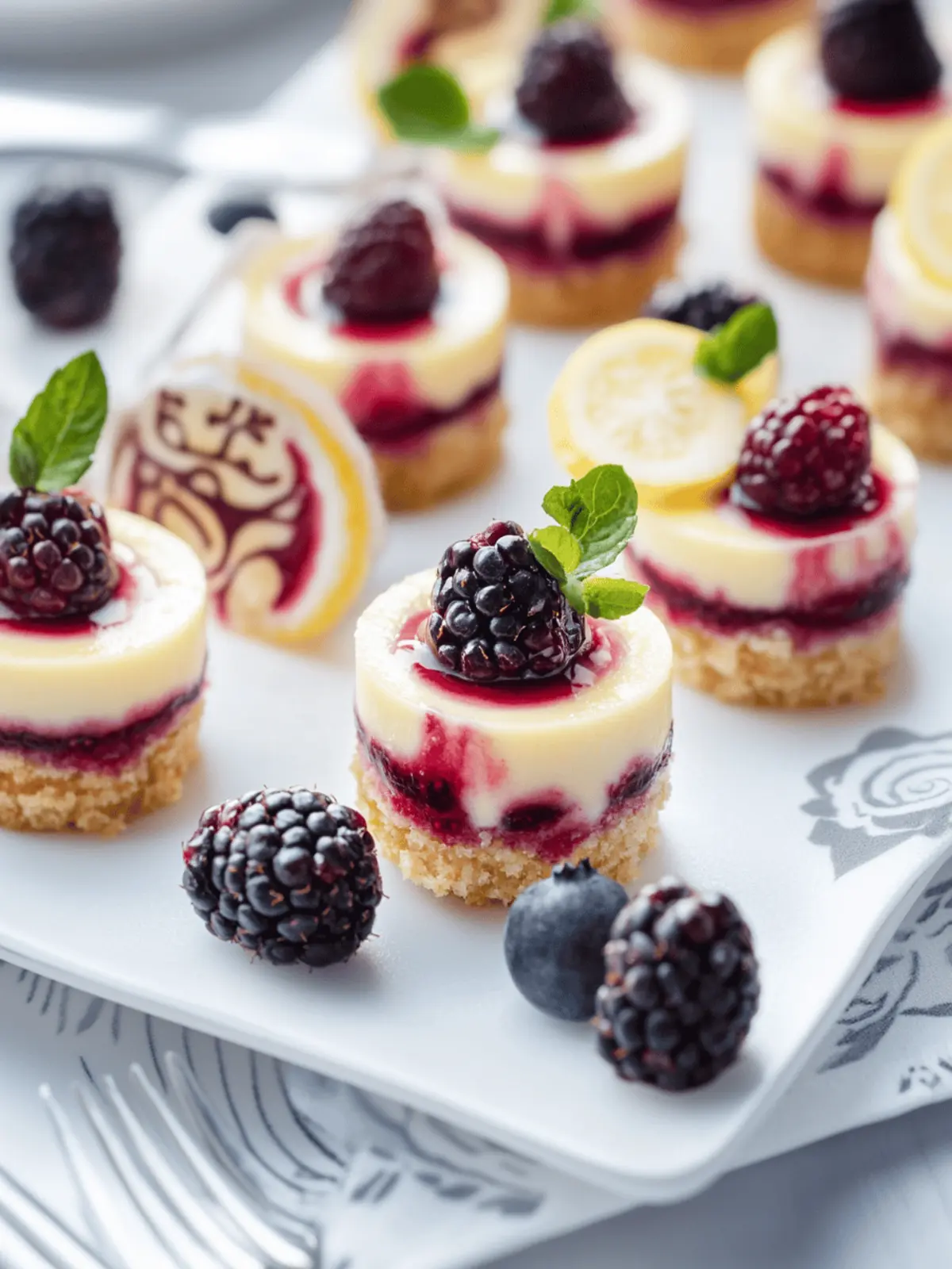 Lemon Berry Swirl Mini Cheesecakes