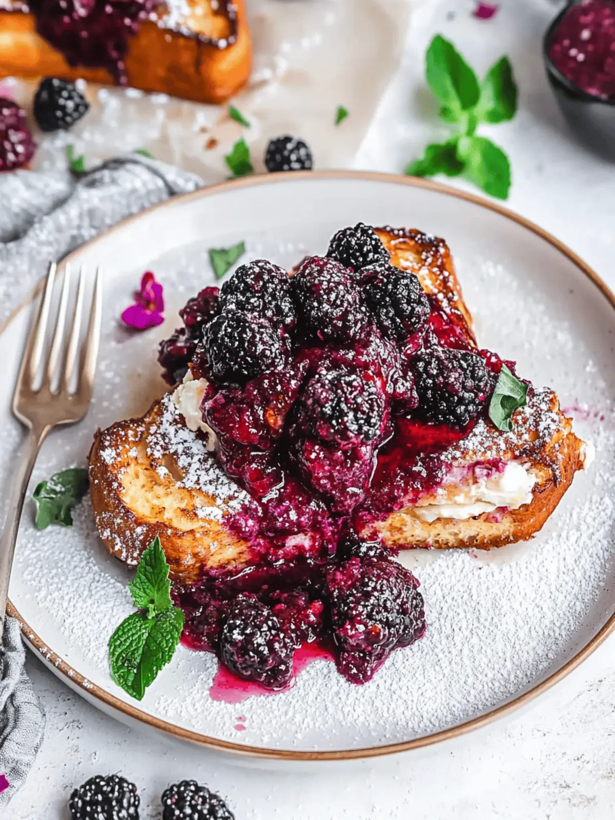 Cream Cheese Stuffed Blackberry Compote French Toast