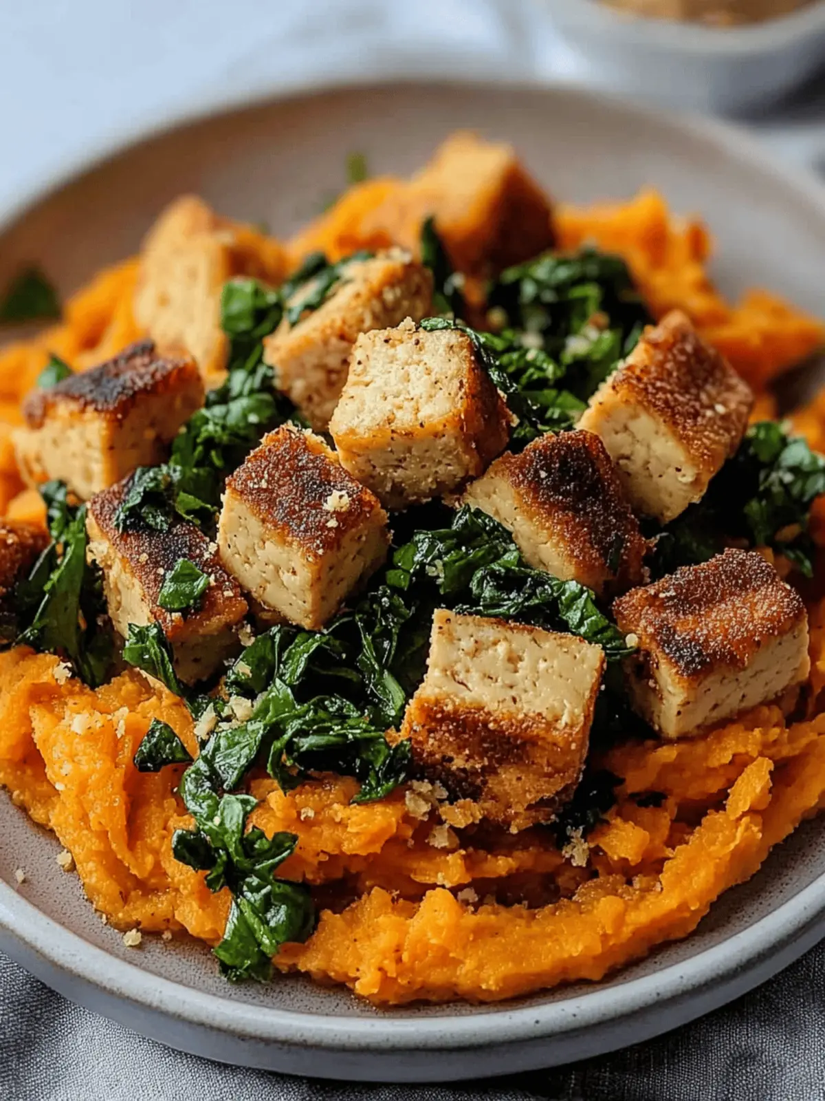 Maple Miso Whipped Sweet Potatoes with Cornmeal Crusted Tofu