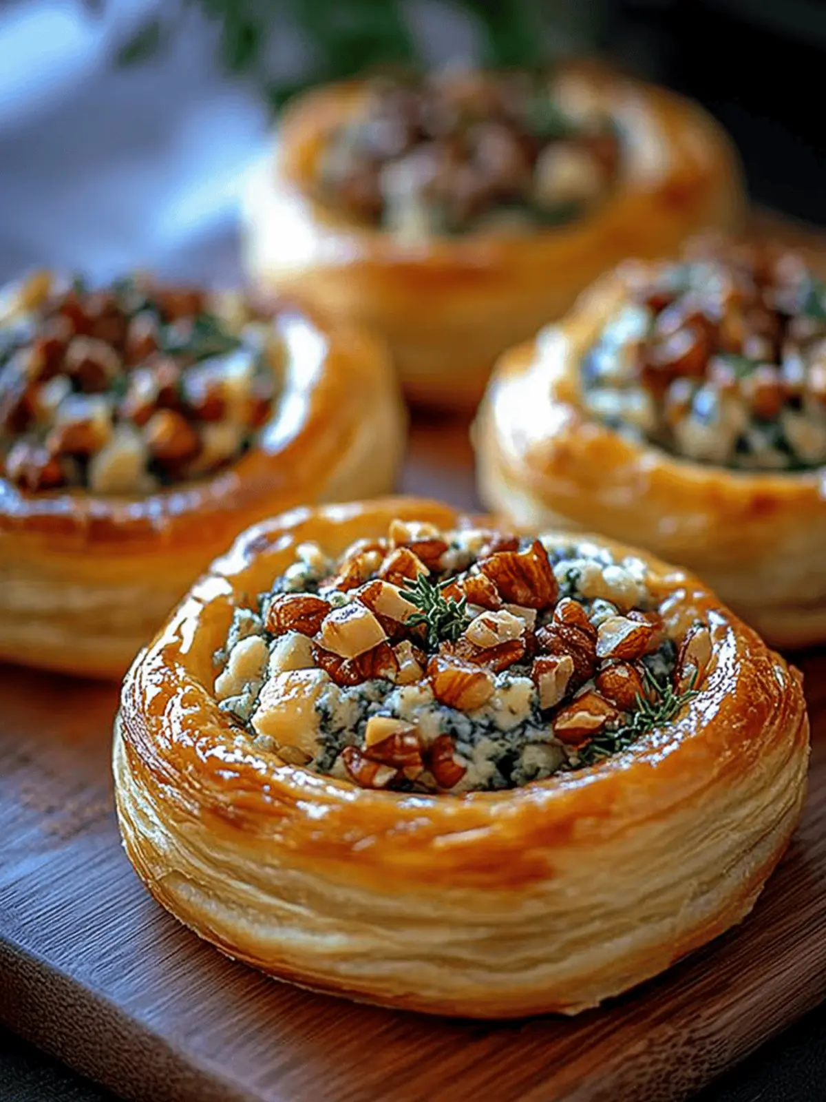 Blue Cheese Walnut Thyme Puff Pastry Twirl