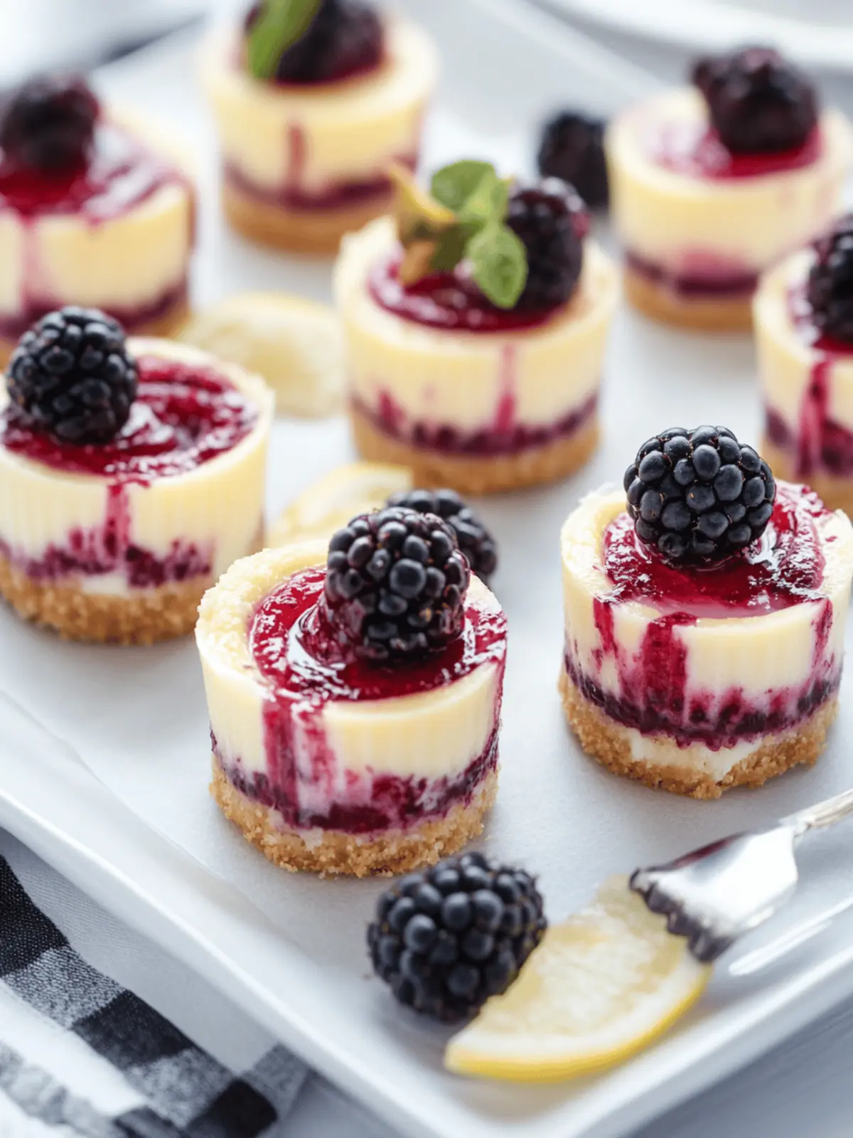 Lemon Berry Swirl Mini Cheesecakes