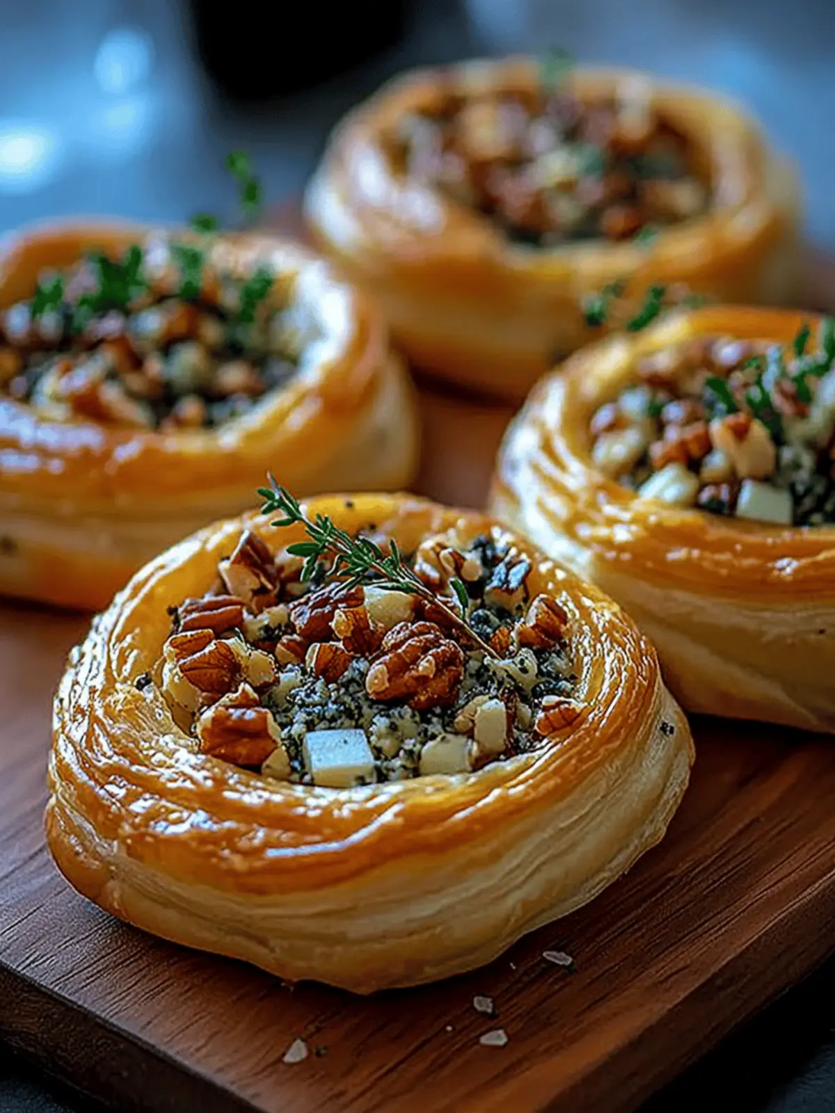 Blue Cheese Walnut Thyme Puff Pastry Twirl