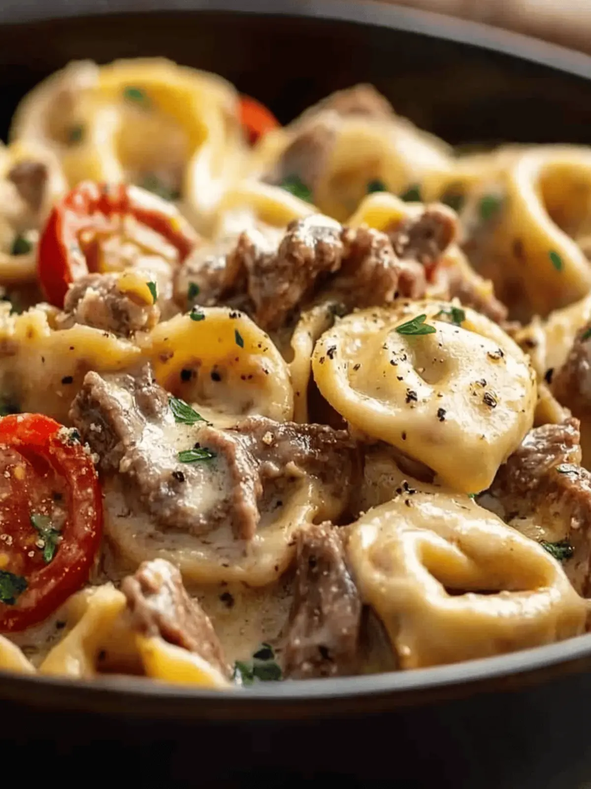 Cheesesteak Tortellini in Rich Provolone Sauce