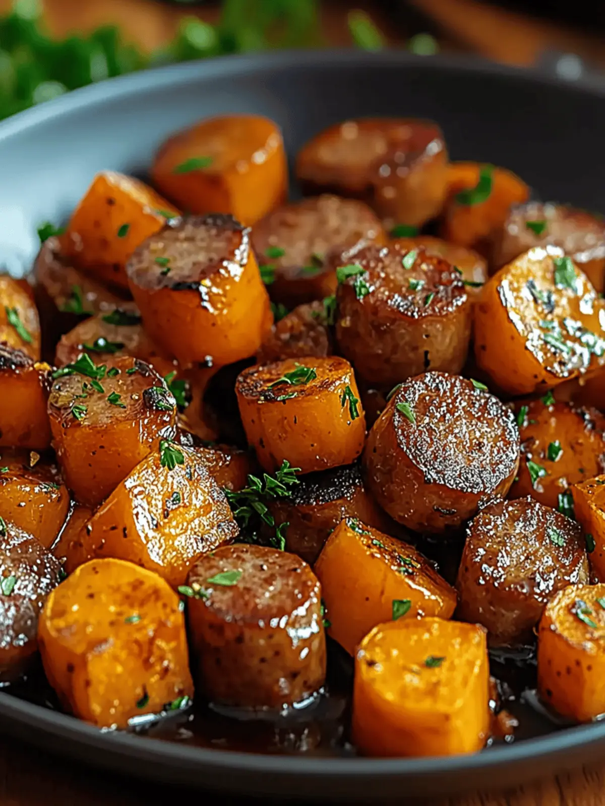 Sausage and Sweet Potatoes with Honey Garlic Sauce