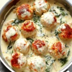 Baked Chicken Ricotta Meatballs with Spinach Alfredo Sauce