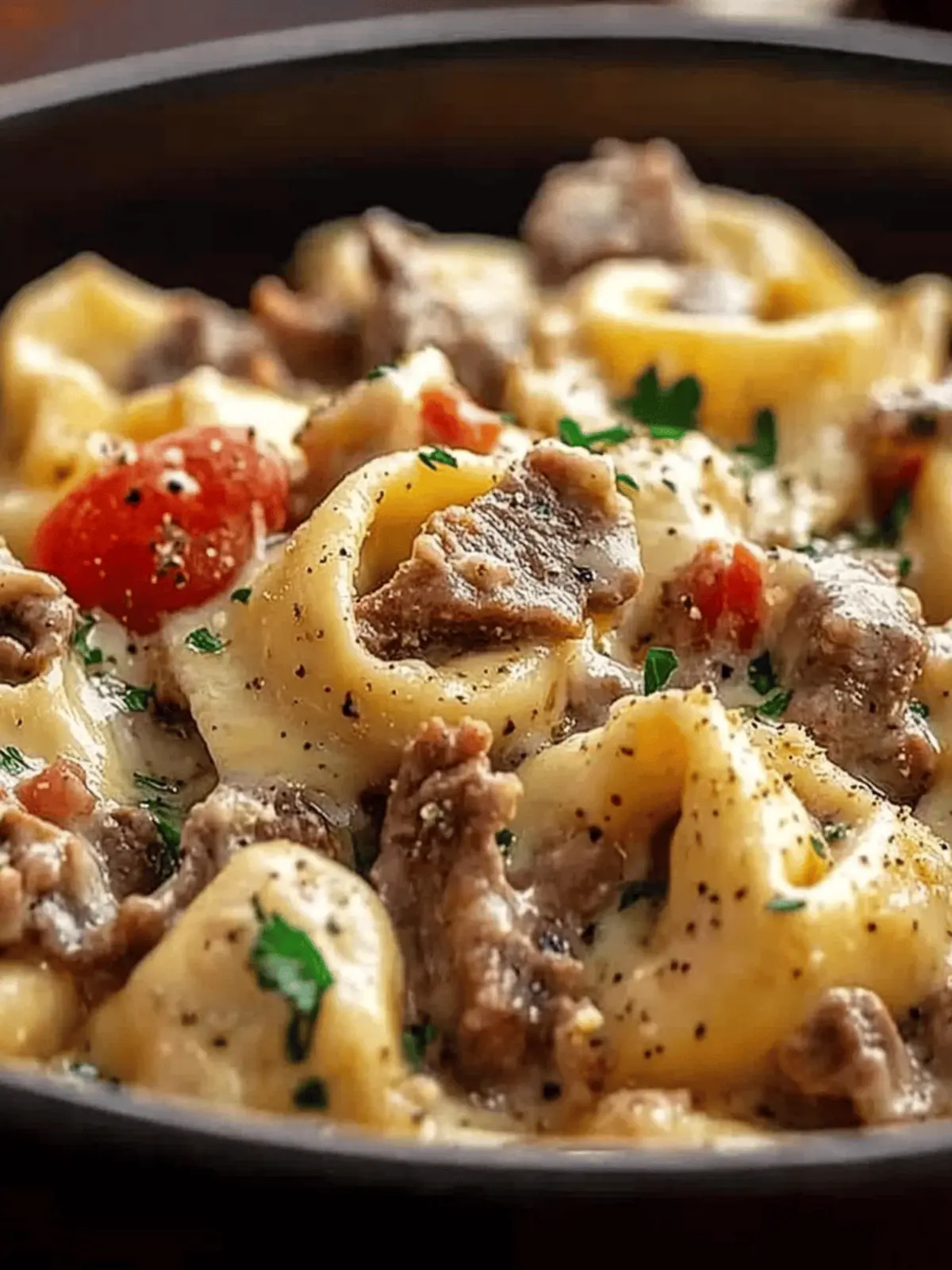 Cheesesteak Tortellini in Rich Provolone Sauce
