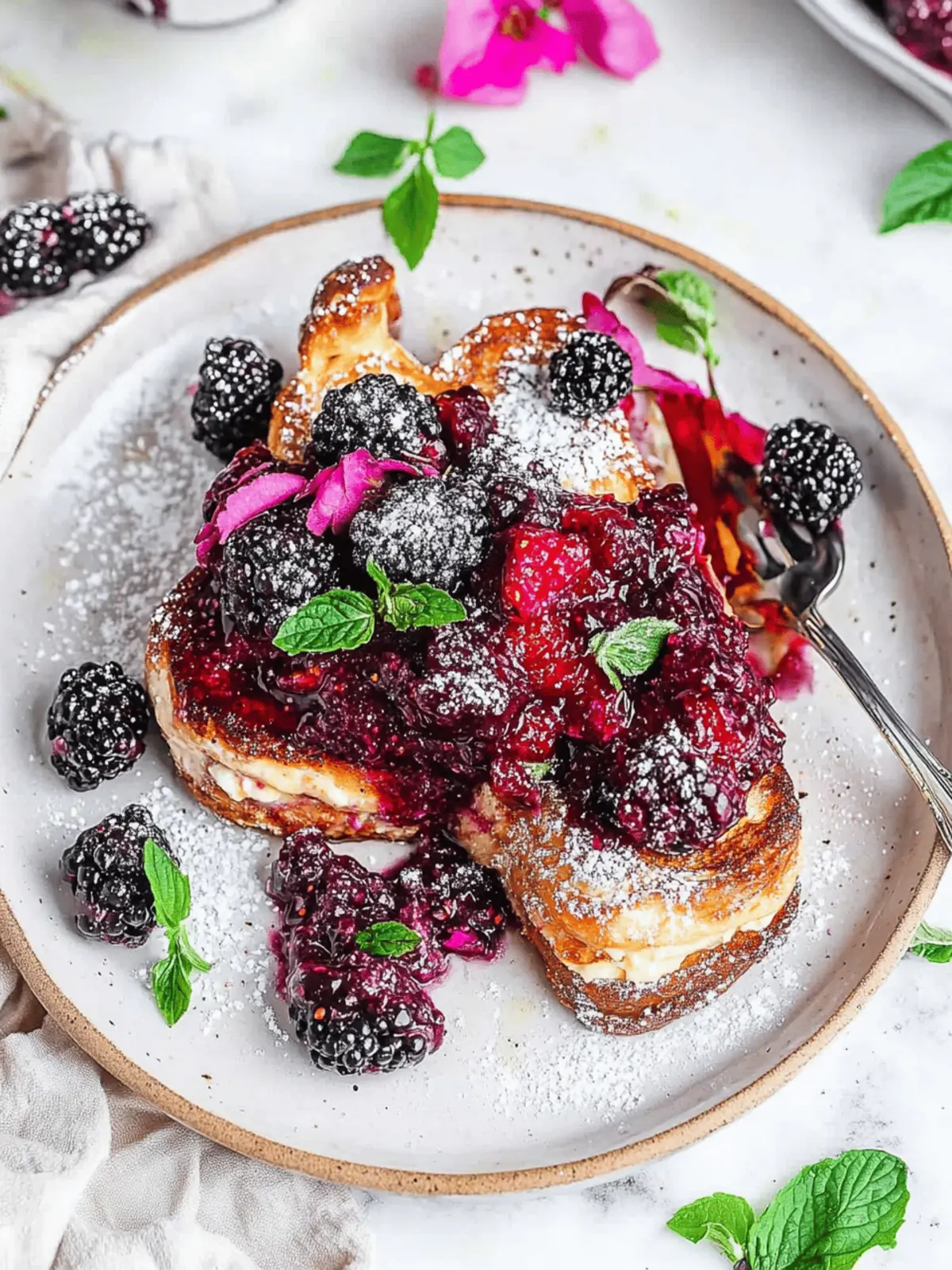 Cream Cheese Stuffed Blackberry Compote French Toast
