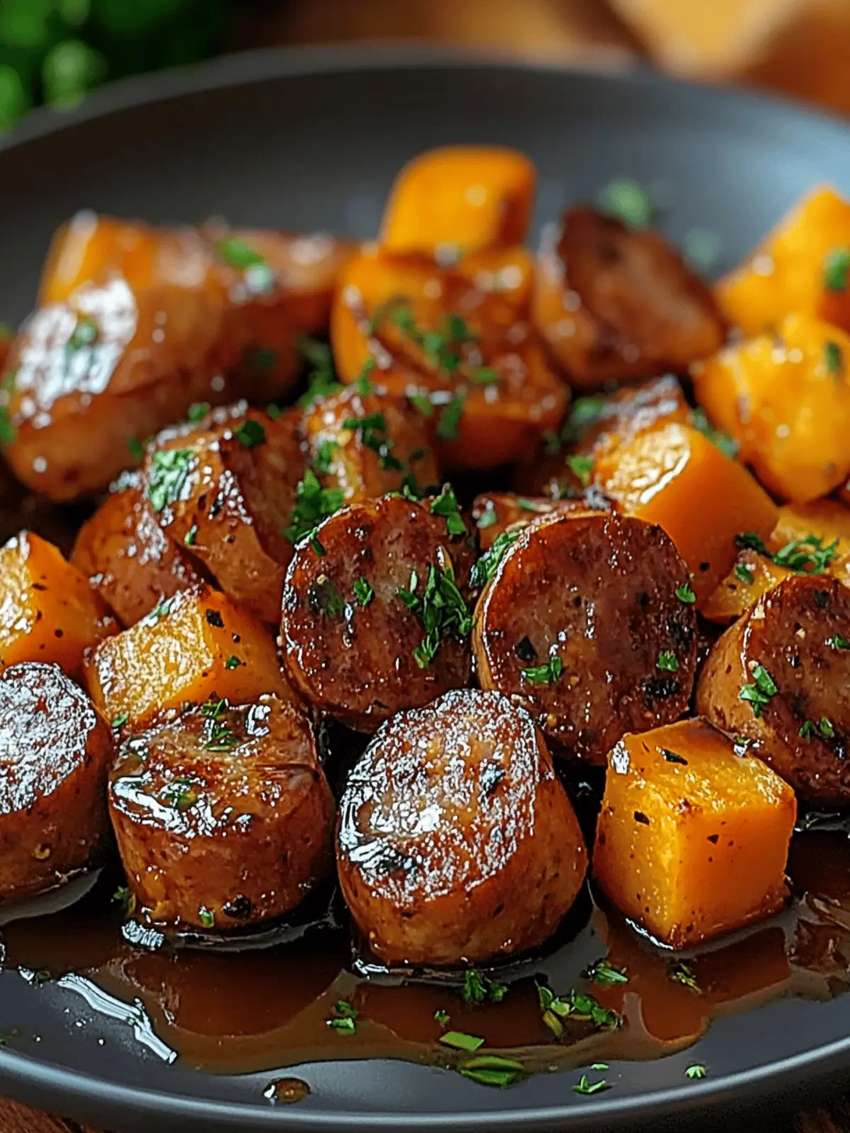 Sausage and Sweet Potatoes with Honey Garlic Sauce