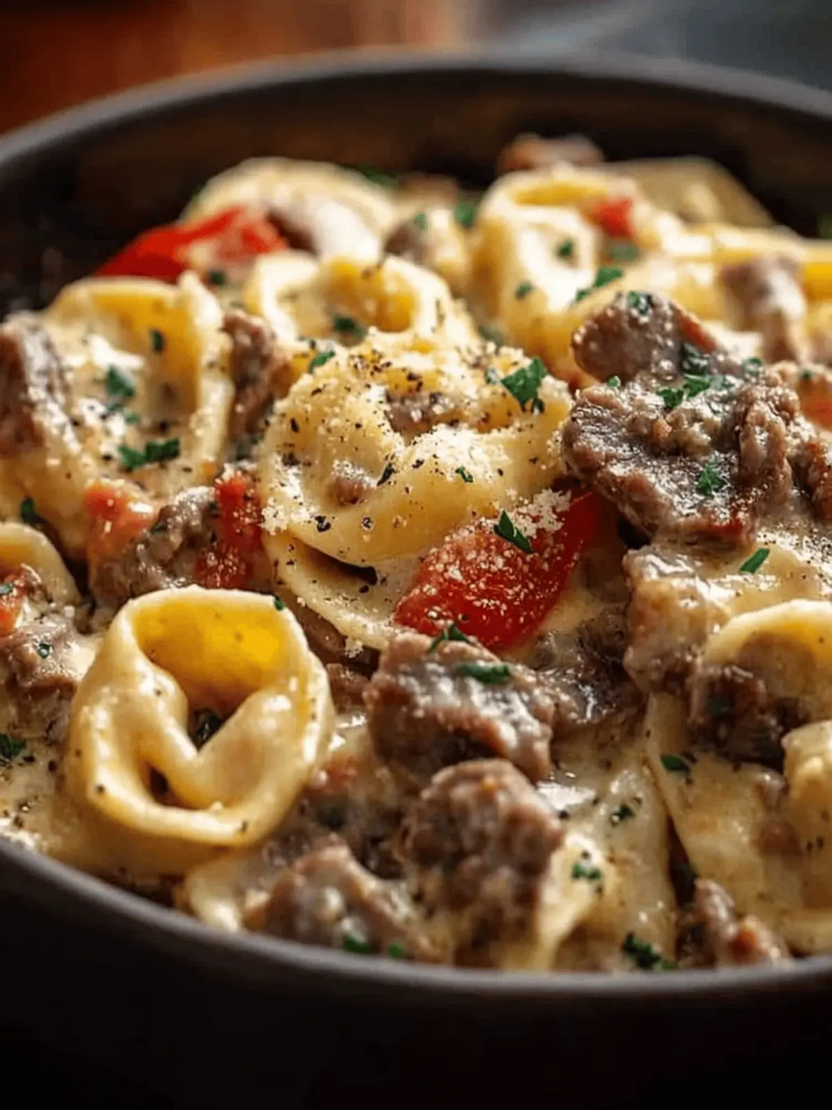 Cheesesteak Tortellini in Rich Provolone Sauce