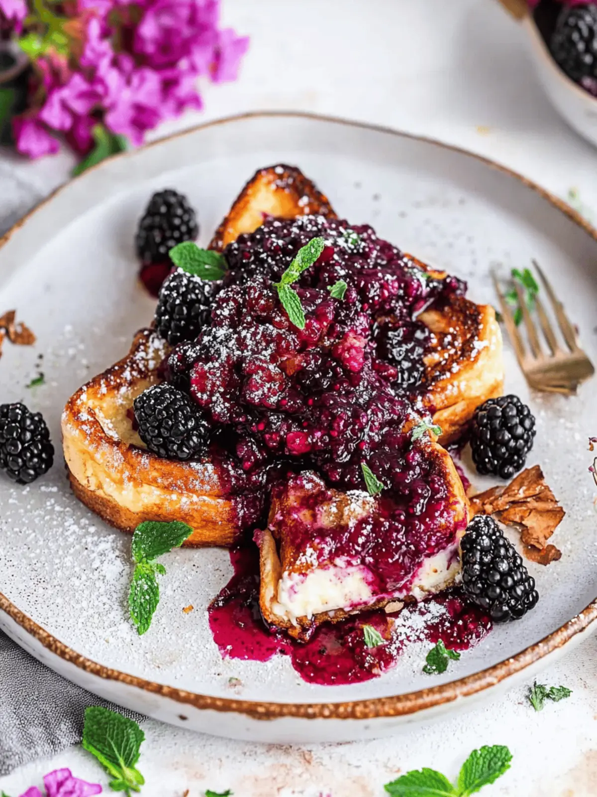 Cream Cheese Stuffed Blackberry Compote French Toast