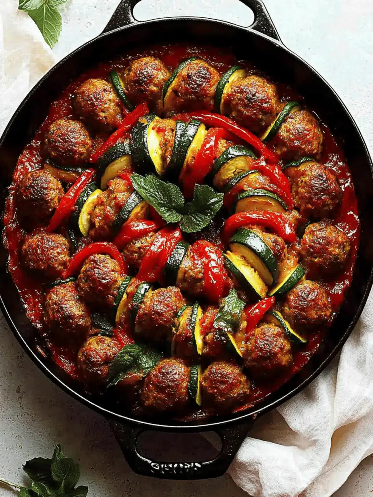 Moroccan Spiral Meatball Zucchini Bake