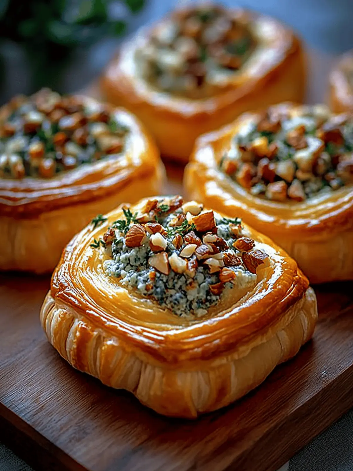 Blue Cheese Walnut Thyme Puff Pastry Twirl