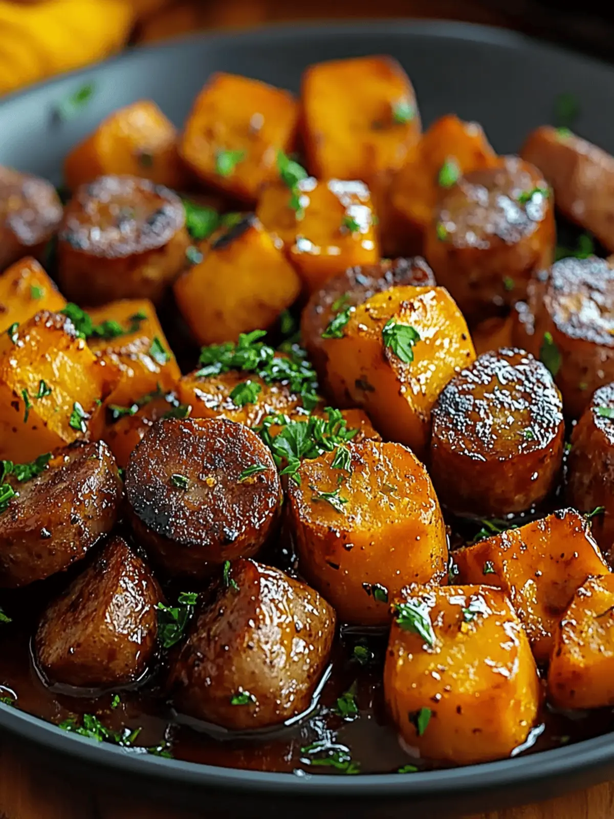 Sausage and Sweet Potatoes with Honey Garlic Sauce